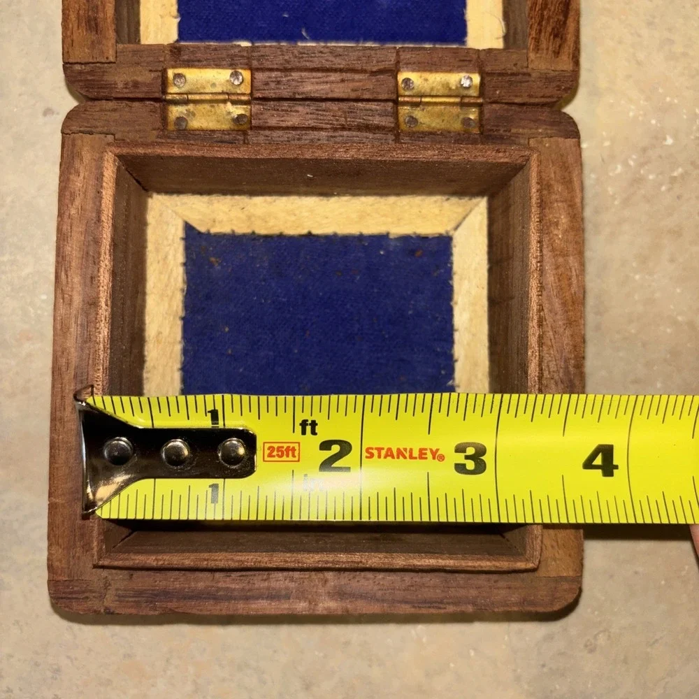 Vintage Ornate Carved Wood Jewelry Box Small Trinket Holder Hinged Lid Square